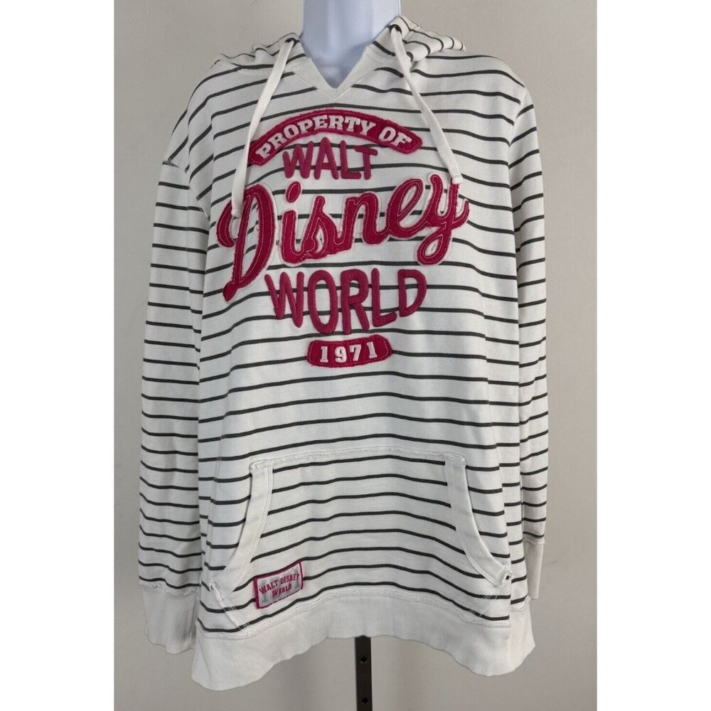 Disney Parks Women's White/Gray/Pink Striped Pullover Hoodie Sz XXL